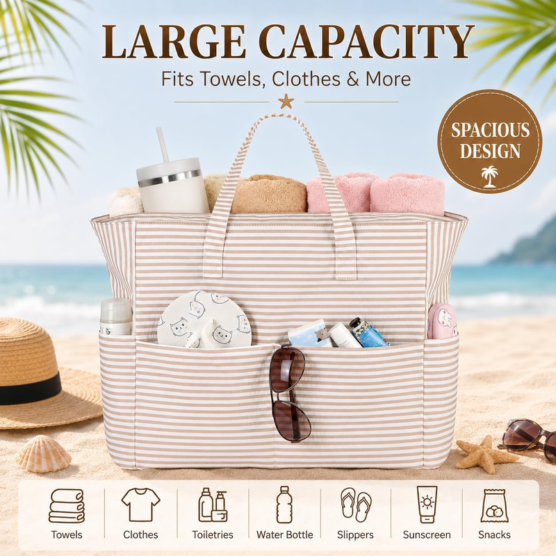 Large Waterproof Beach Tote Sandproof Pool Bag Travel Gym Grocery5