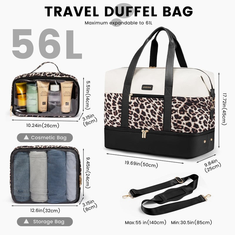 Women Travel Duffel Bag Large Weekender Gym Bag Shoe Compartment Packing Cubes5