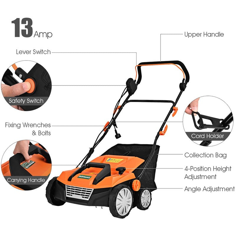 Ironmax 15" Electric Lawn Dethatcher – 13Amp Corded Scarifier with 50L Collectio2