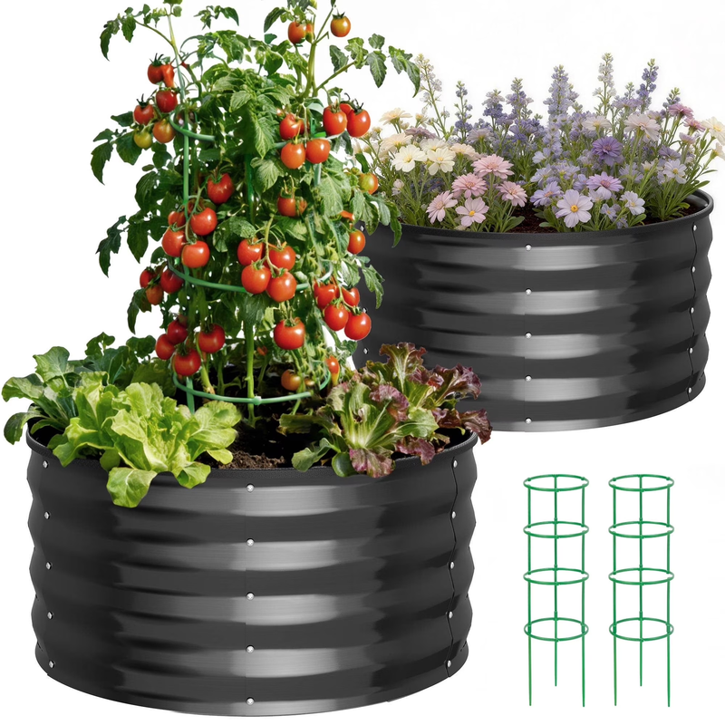 Raised Garden Bed Outdoor, 2Pcs 2X2X1Ft Metal Raised Beds Kit for Backyard, roun0