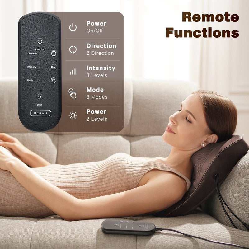 Neck & Back Massager w/ Heat & Vibration, 3D Shiatsu Deep Kneading Pillow, Brown3