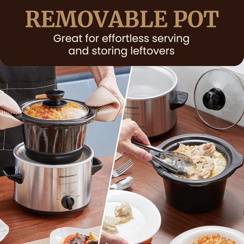 MST-250XS Electric Slow Cooker Ceramic Pot, Adjustable Temp, Entrees, Sauces, St3