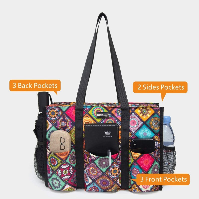 Women Utility Tote Bag Water Resistant 13 Pockets Zipper Top Thick Work Bag2