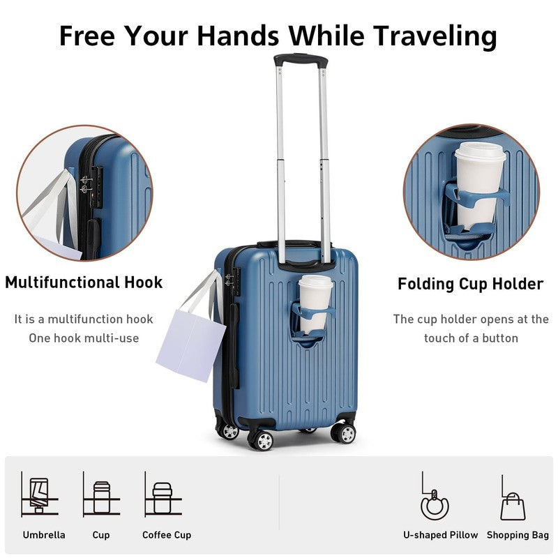 3 Piece 20" Hardside Carry On Luggage TSA Lock Spinner Cup Holder7