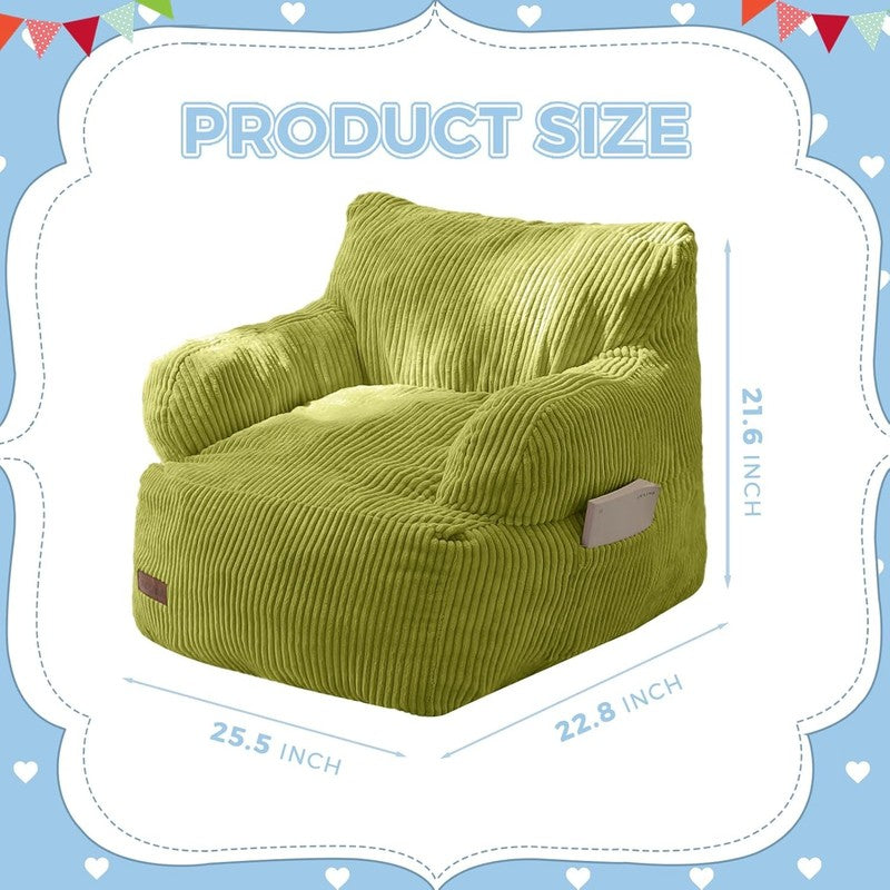 Kids Bean Bag Chair Toddler Sofa w Filler Pocket Floor Chair Gaming Green1