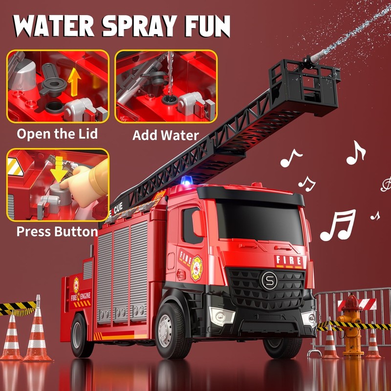 Fire Truck Toy for Boys 2–5 – Lights, Siren Sounds, Water Spray, Ladder & 6 Mini1