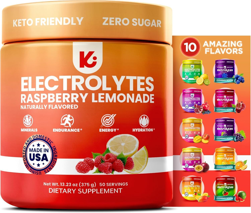 Sugar-Free Raspberry Lemonade Electrolyte Powder – 50 Servings, Keto & Vegan0