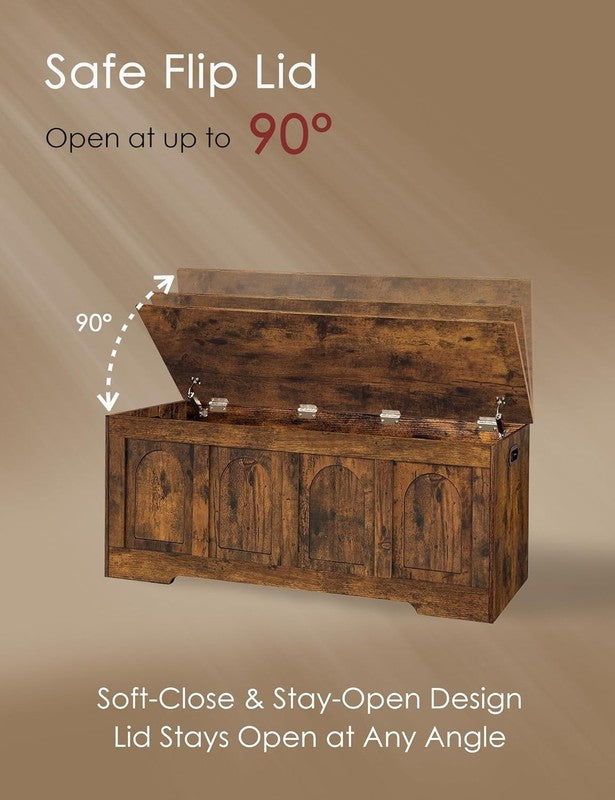 47.2'' Wooden Storage Chest Flip Top Entryway Shoe Bench Rustic Brown3