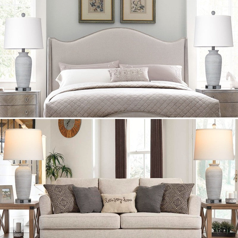 Farmhouse Jar Table Lamp Set of 2 USB Ports AC Outlet 3 Way Touch Dimmable4