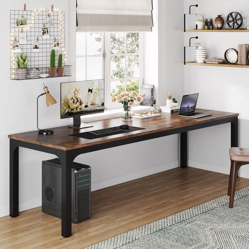 78.7'' Extra Long 2 Person Computer Desk Double Workstation Brown/Black3