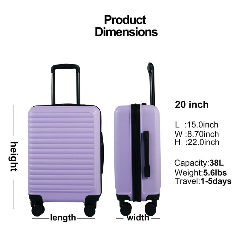 20" Underseat Hard-Sided Carry-On Luggage, Spinner Wheels, Abs,Light Purple5