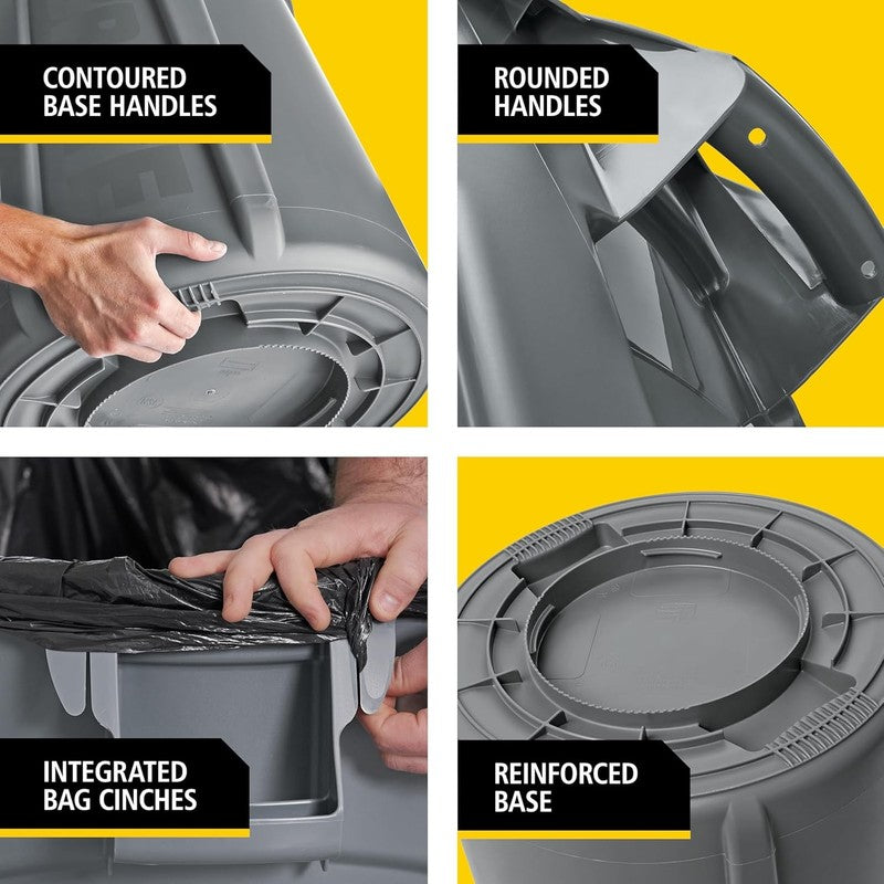 32-Gal Heavy-Duty Trash Can with Venting Channels, Gray Garbage Bin4