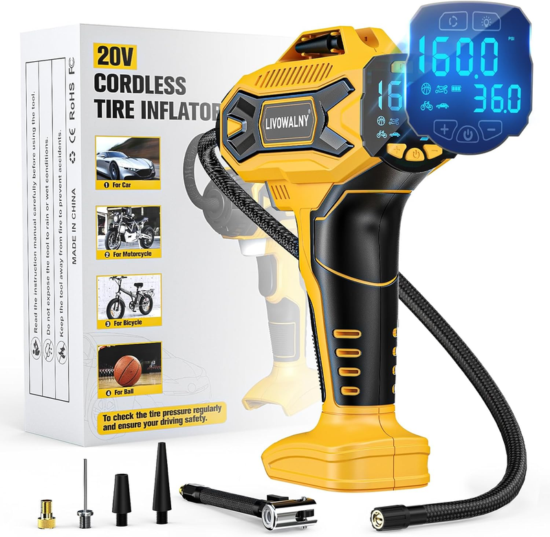 Cordless Tire Inflator 160PSI | Fits 20V Battery | LCD Air Pump (No Battery)10