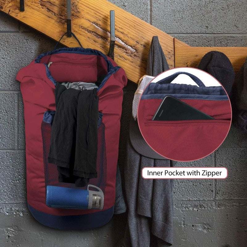Backpack Laundry Bag with Straps & Mesh Pocket, Durable Nylon Clothes Red3