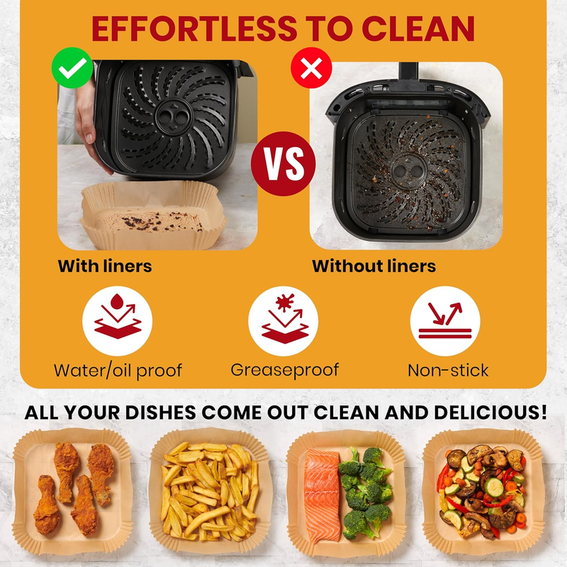125 Air Fryer Paper Liners 8 Inch Square Non Stick Disposable Oil Proof5