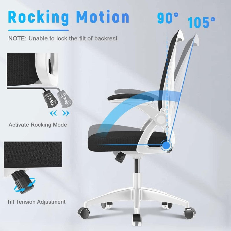 Ergonomic Mesh Office Chair Mid Back Desk Chair Flip Up Arms White3