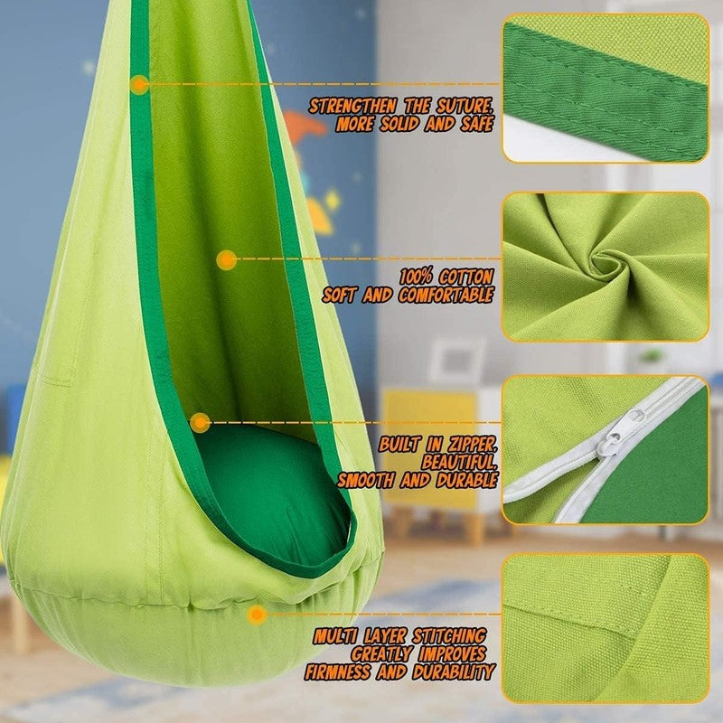 Kids Pod Swing Seat Hanging Hammock Chair Sensory Indoor Outdoor Green2