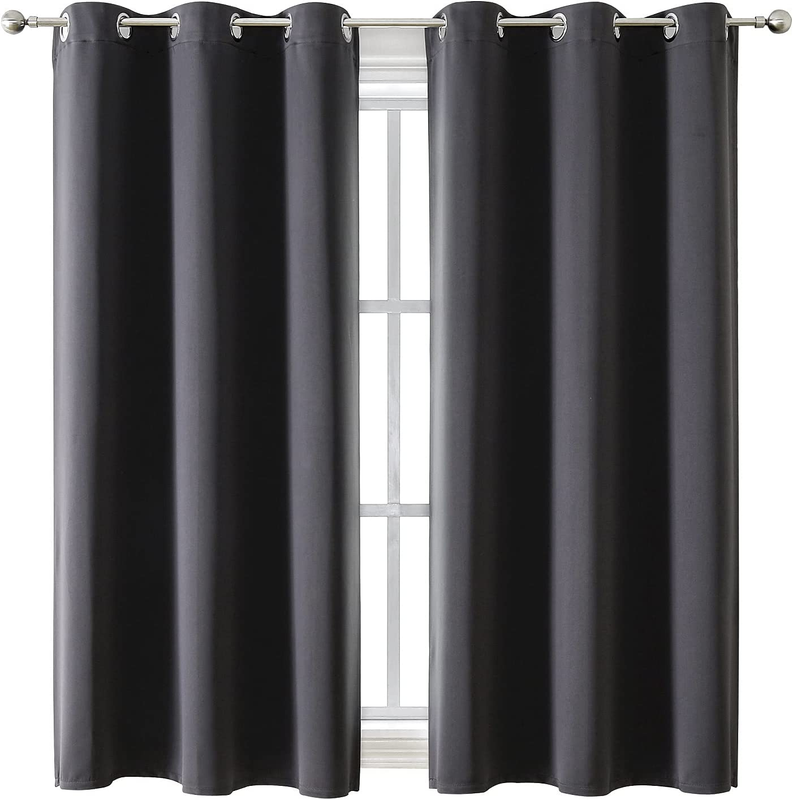 Thermal Insulated Blackout Curtains - 2 Panel Set, Dark Grey, 42x63 Inch0