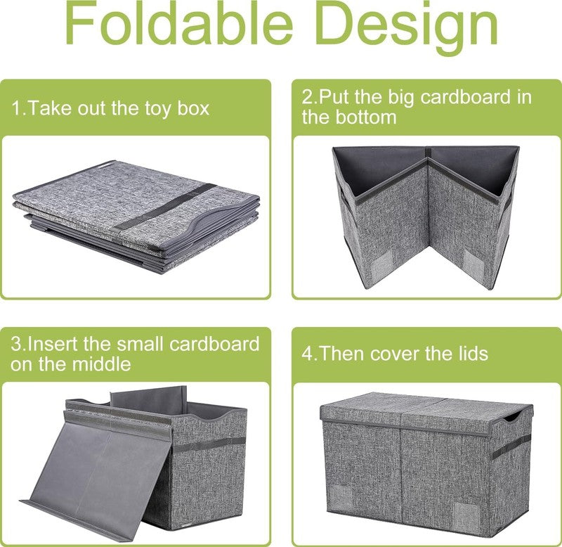 Toy Box Chest Collapsible Kids Storage Bins Extra Large Organizer Linen Gray4