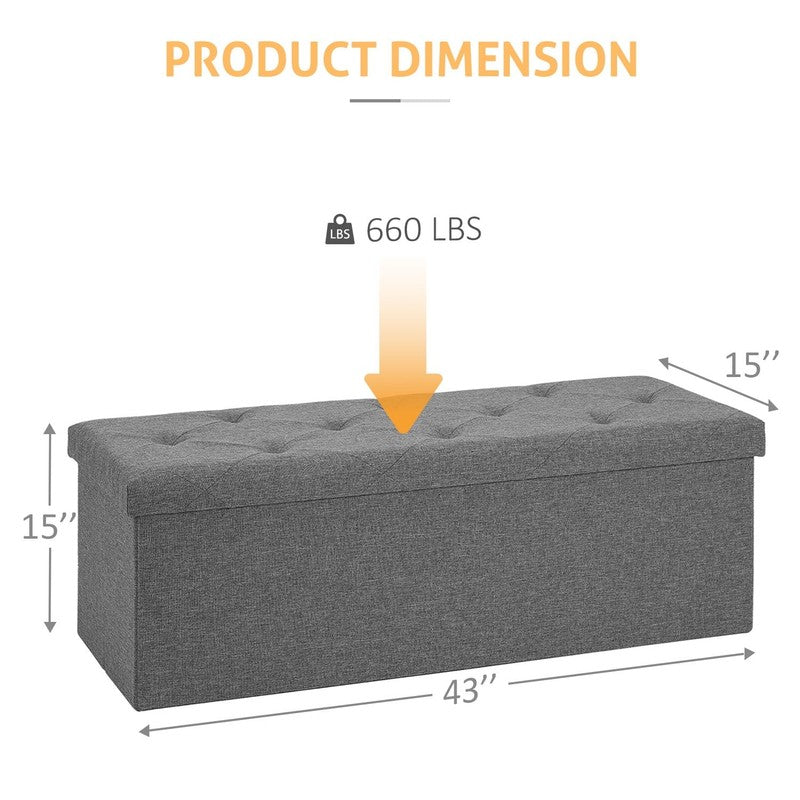 43" Storage Ottoman Bench - Foldable Ottoman Upholstered Entryway Bench, 660Lbs 6