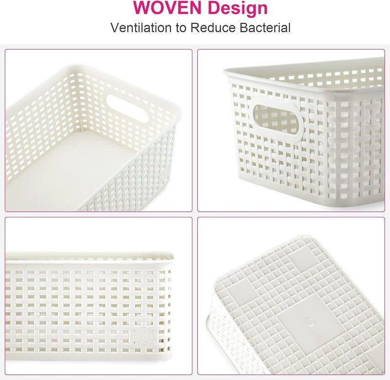 6 Pack Plastic Storage Bins with Lids, Stackable Organizer Baskets White1