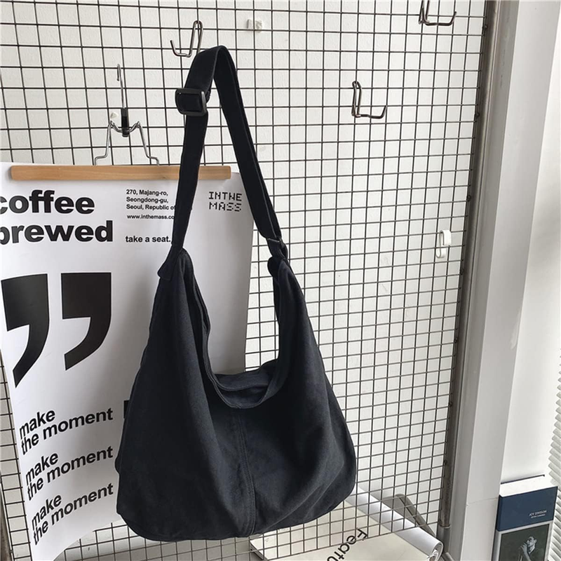Aesthetic Cute Bag School Vintage Black Canvas Crossbody Shoulder Laptop Bag2