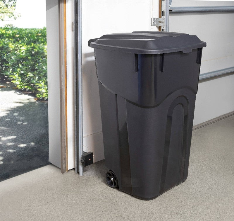 32 Gallon Wheeled Heavy Duty Plastic Garbage Can, Attached Lid, Black3