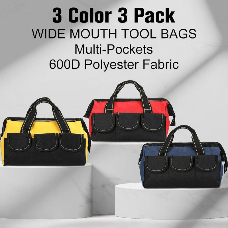3 Pack Tool Bag 16" Waterproof Hard Bottom Heavy Duty Electrician Tote2