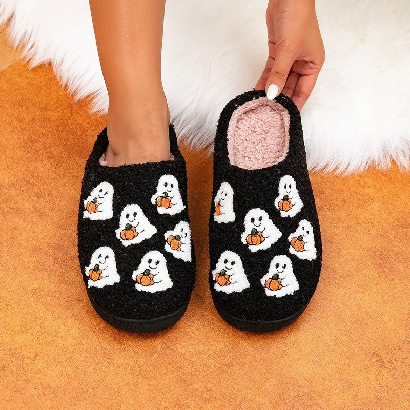 Cute Ghost Plush Halloween Slippers Warm Comfy Slip On for Women & Men8