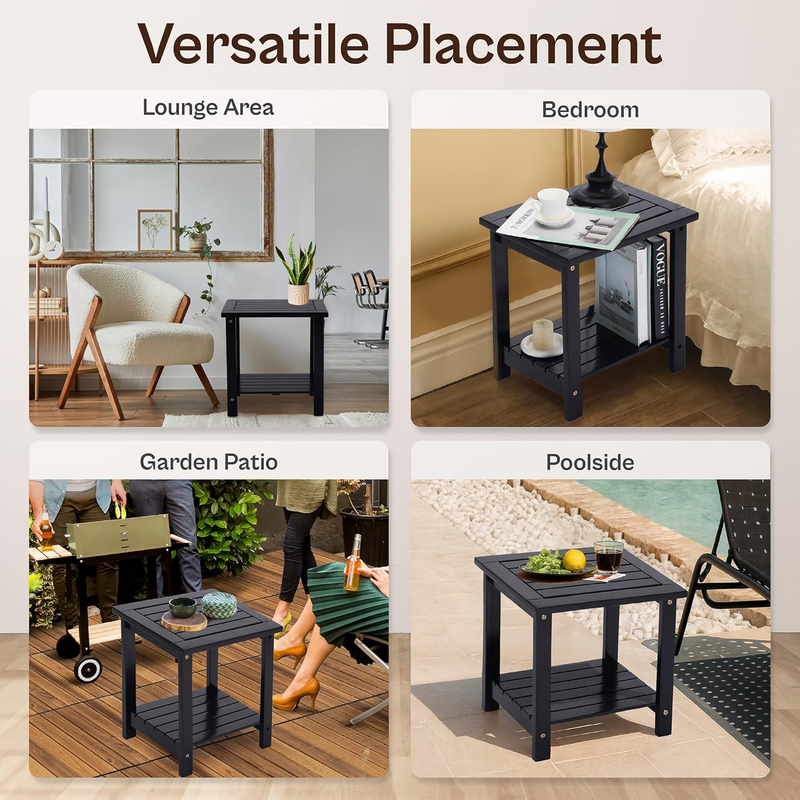 2-Tier Adirondack Side Table – Weather Resistant Wooden End Table, Rectangular R4