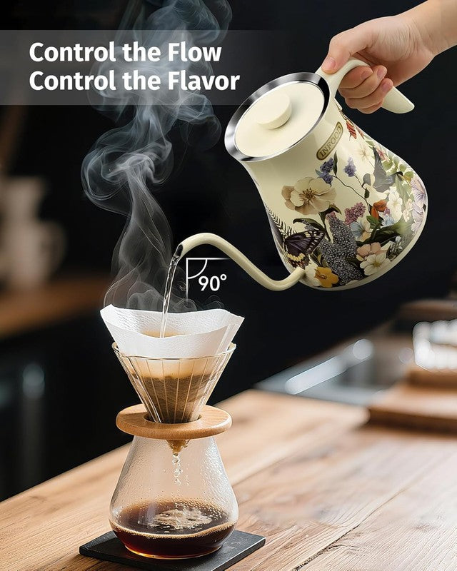 Gooseneck Electric Kettle 0.8L 1200W Stainless Steel Floral Temp Control1