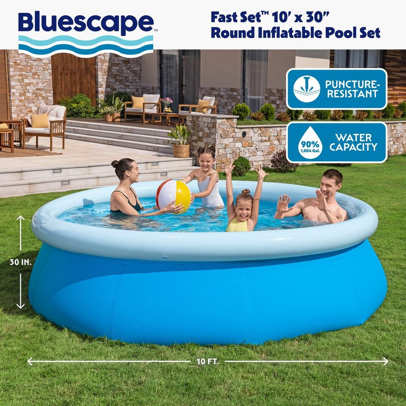 Fast Set 10’ X 30” round Inflatable Soft Sided above Ground Pool Set3