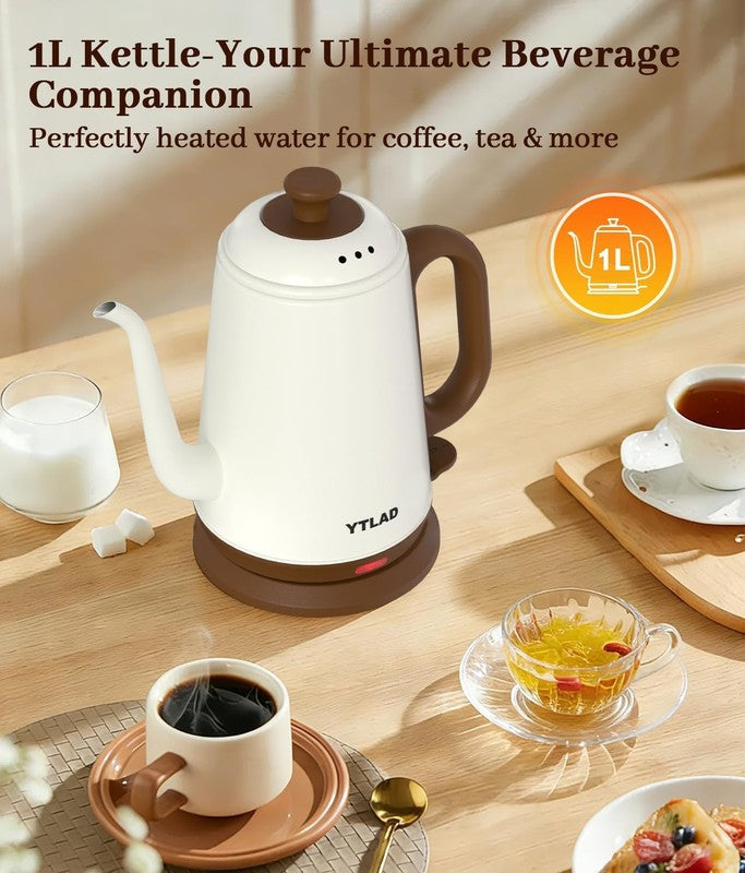 Gooseneck Electric Kettle 1L 1000W Fast Boil Pour Over Tea Coffee White3