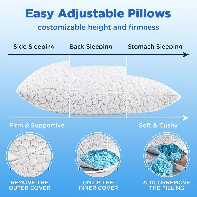 Cooling Pillows Queen Set of 2, Shredded Memory Foam, Adjustable Firm Pillow6