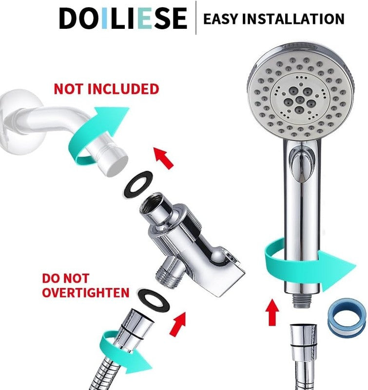 High Pressure Handheld Shower Head 6 Settings w/ Hose ON/OFF Switch Spa Chrome6