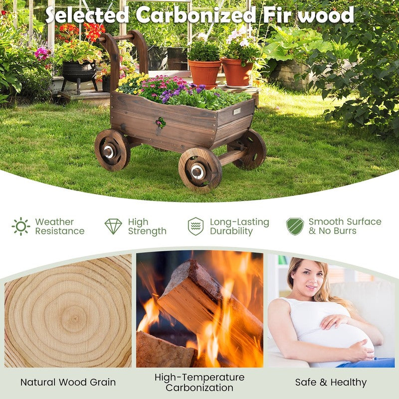 Decorative Wagon Cart Plant Flower Pot Stand Wooden Raised Garden Planter Box7
