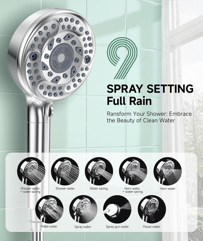 Filtered Shower Head Handheld 9 Spray Settings Detachable Chrome for Hard Water1