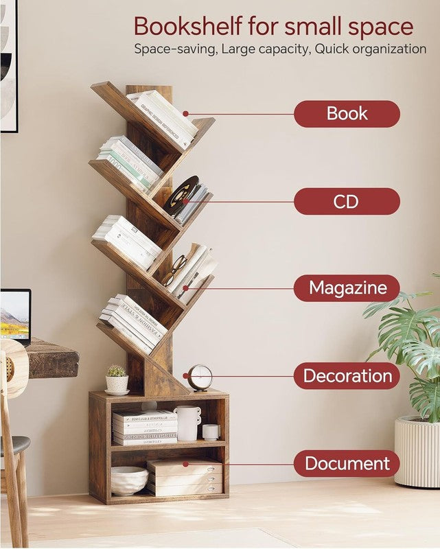 6 Tier Tree Bookshelf, Small Bookcase with Storage Cabinet, Tall Bookshelves6