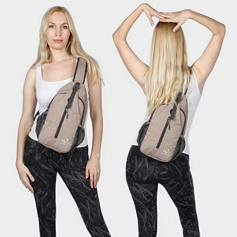 Unisex Hiking Travel Nylon Sling Bag Cross Body Shoulder Chest Bag,Khaki3