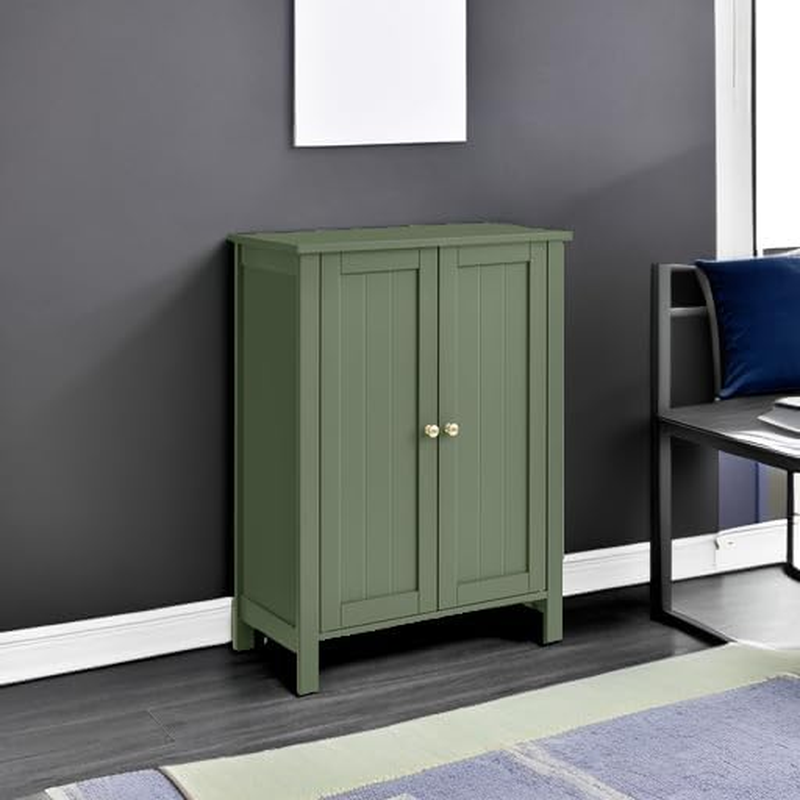 Bathroom Floor Storage Cabinet Forest Green 2 Adjustable Shelves Freestanding5