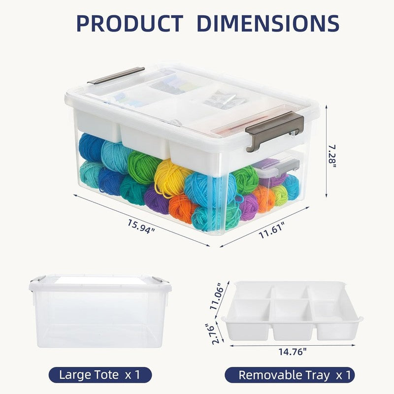 17 QT Clear Plastic Craft Storage Box with Removable Trays & Dividers, Craft Org1