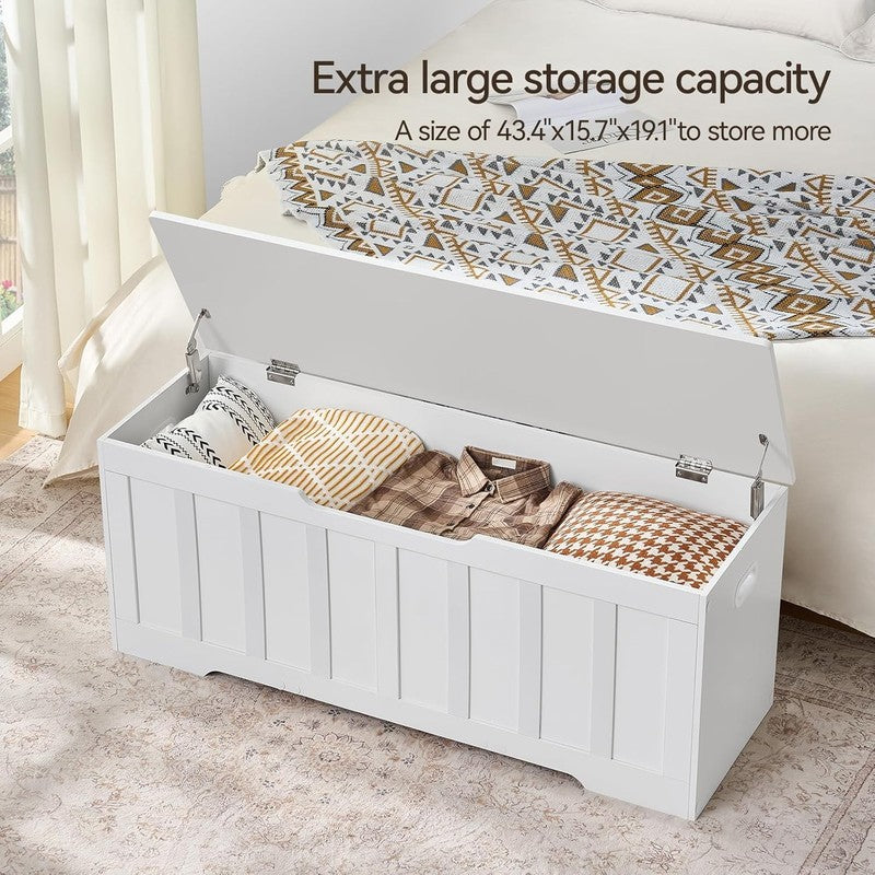 47.2'' Wooden Storage Chest Trunk Flip Top Bench Shoe Storage White4