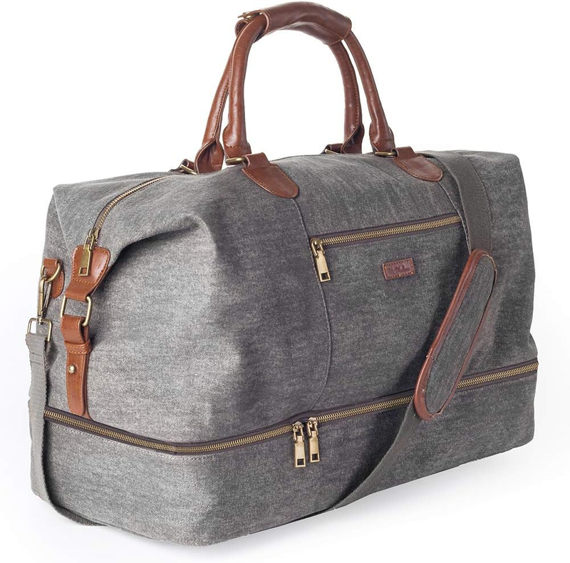 Canvas Weekender Duffle Bag Grey Carry On Travel Tote w/ Shoe Pouch10