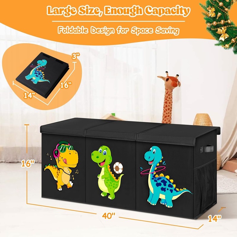 Extra Large Toy Box Collapsible Kids Storage Dinosaur Bin Chest Black6