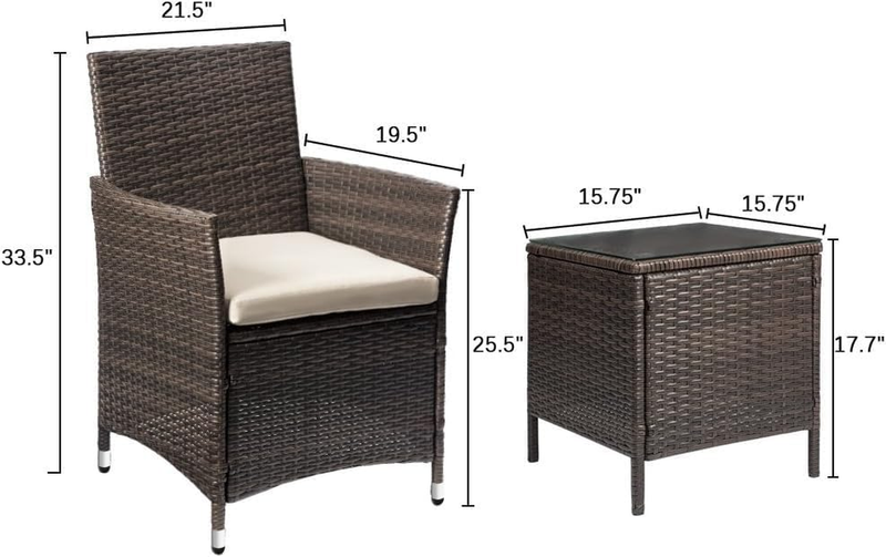 3 Piece Patio Furniture Set PE Rattan Table Outdoor Set Brown Beige Patio Porch7
