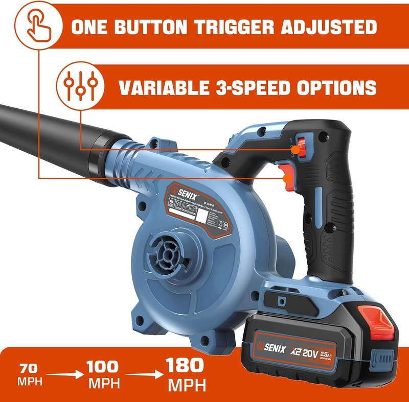 20V Cordless Leaf Blower, Electric Blowers with Brushless Motor, 3 Variable Spee3