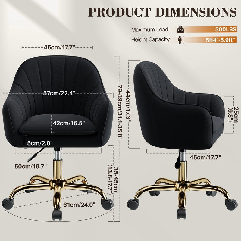 Office Desk Chair with Padded, Velvet Vanity Chair with Back and Wheels, Comfy H1