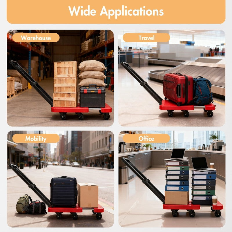 BAOKALER Folding Hand Truck Heavy Duty Dolly Cart 6 Wheels Foldable Red6