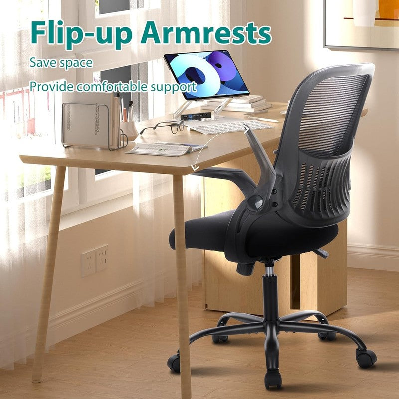 Sweetcrispy Ergonomic Mesh Office Chair Swivel Mid-Back Lumbar Flip-Up Arms2
