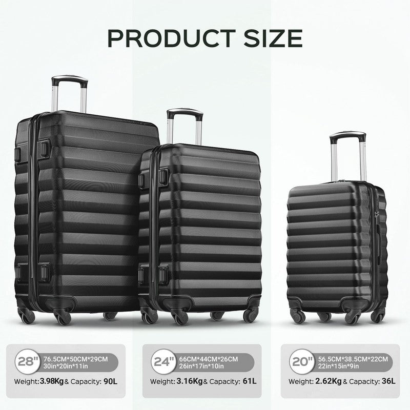 10 Piece Luggage Set Hardside Spinner Suitcase 28 24 20 Inch Backpack Black8